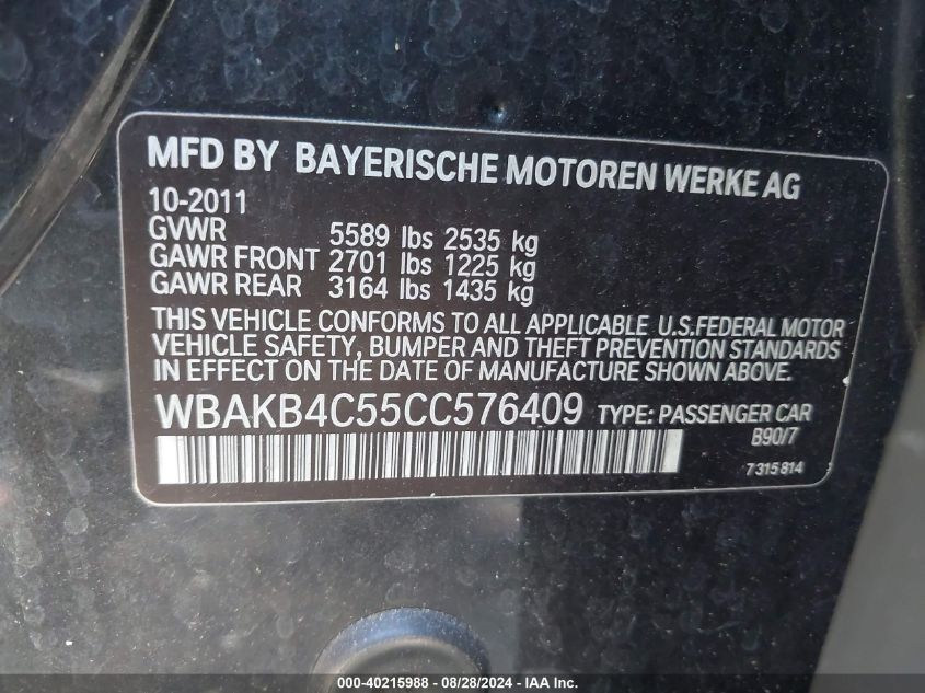 2012 BMW 740Li VIN: WBAKB4C55CC576409 Lot: 40215988