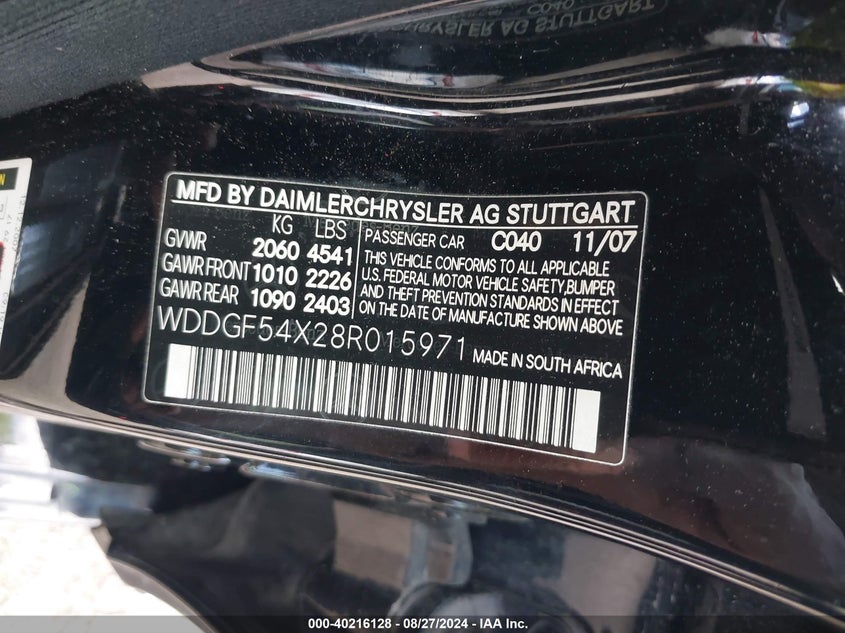 2008 Mercedes-Benz C 300 Luxury/Sport VIN: WDDGF54X28R015971 Lot: 40216128