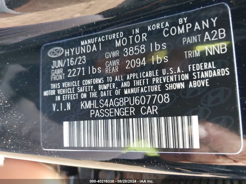 2023 Hyundai Elantra Sel VIN: KMHLS4AG8PU607708 Lot: 40216338