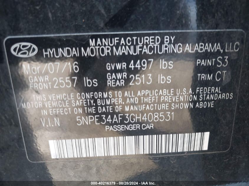 5NPE34AF3GH408531 2016 Hyundai Sonata Limited