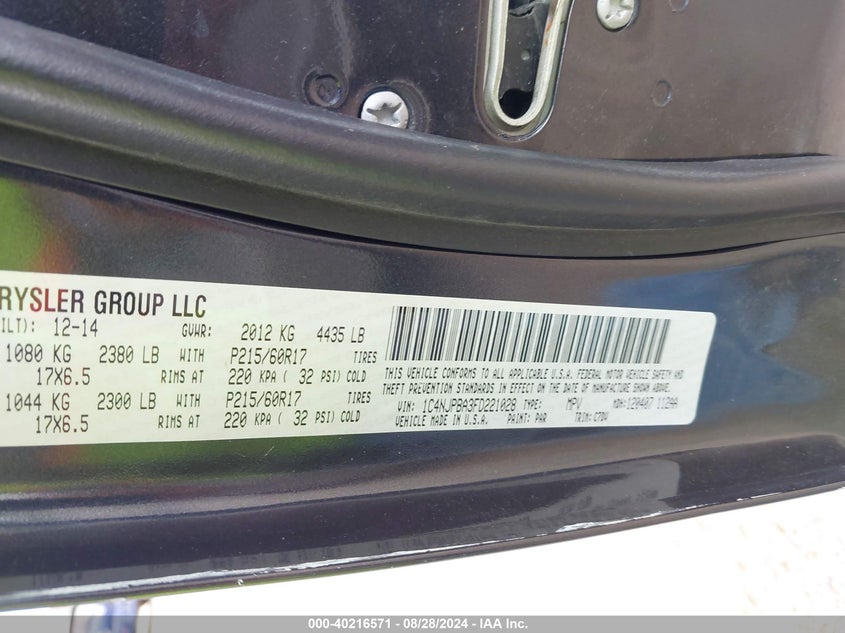 2015 JEEP PATRIOT SPORT - 1C4NJPBA3FD221028