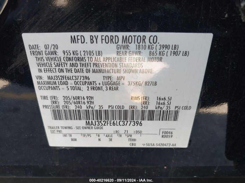 MAJ3S2FE6LC377396 2020 Ford Ecosport S