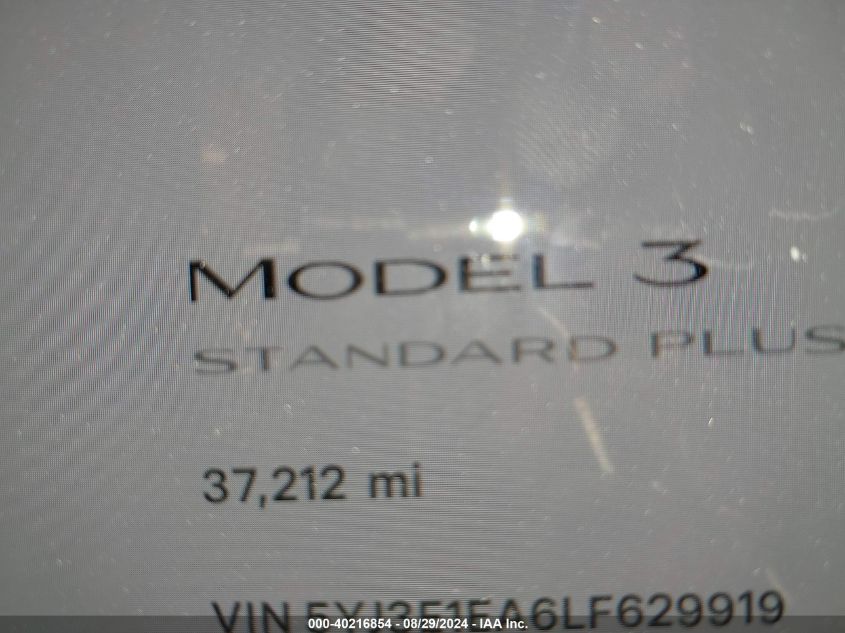 2020 Tesla Model 3 Standard Range Plus Rear-Wheel Drive/Standard Range Rear-Wheel Drive VIN: 5YJ3E1EA6LF629919 Lot: 40216854