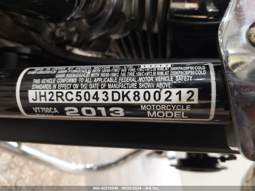 2013 HONDA VT750 CA - JH2RC5043DK800212