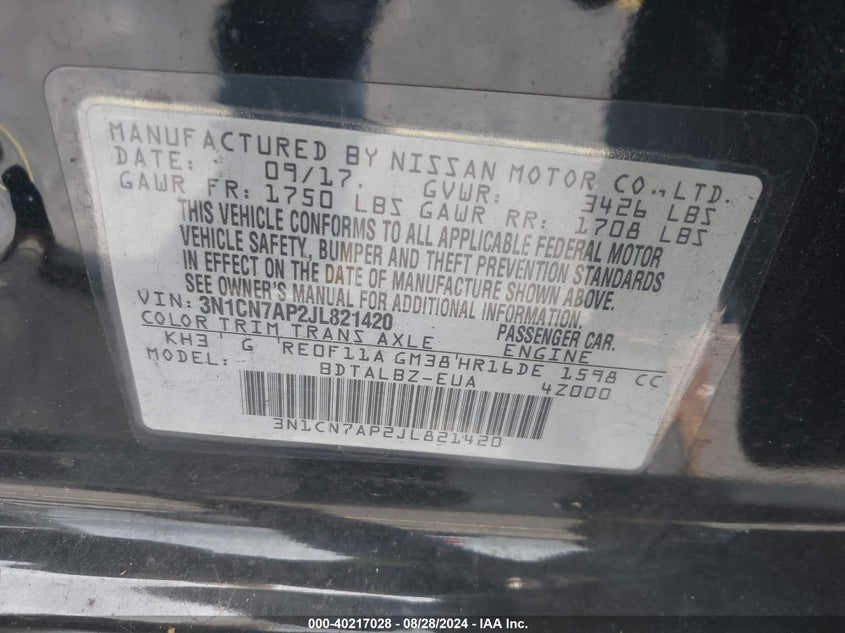 2018 NISSAN VERSA 1.6 SV - 3N1CN7AP2JL821420