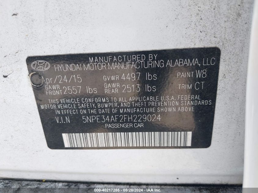 5NPE34AF2FH229024 2015 Hyundai Sonata Limited