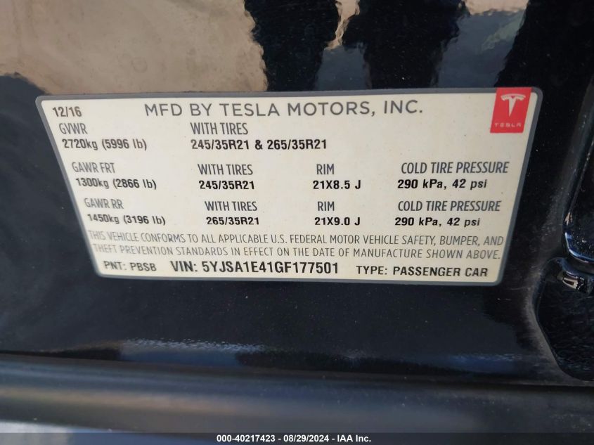 5YJSA1E41GF177501 2016 Tesla Model S 90D/P100D/P85D/P90D