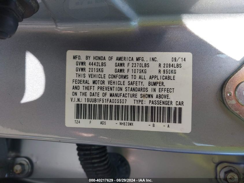 19UUB1F51FA005507 2015 Acura Tlx Tech