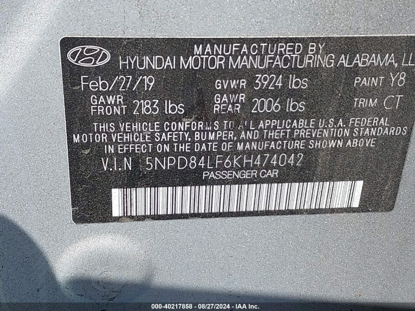 2019 HYUNDAI ELANTRA VALUE EDITION - 5NPD84LF6KH474042