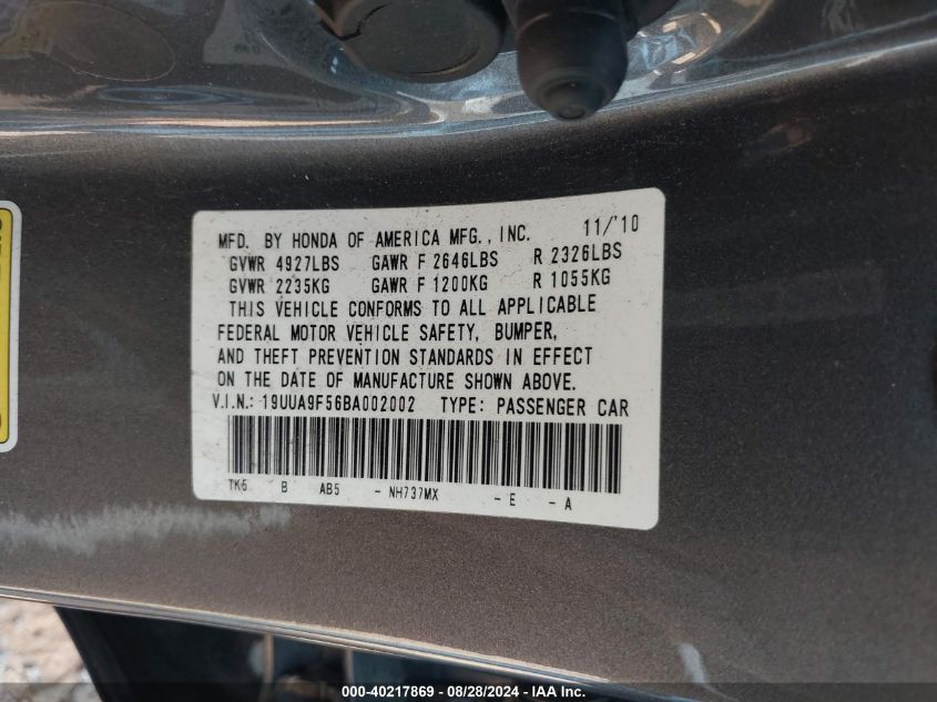 19UUA9F56BA002002 2011 Acura Tl 3.7