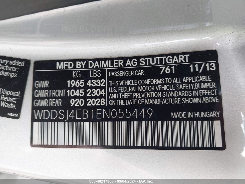 WDDSJ4EB1EN055449 2014 Mercedes-Benz Cla 250 250