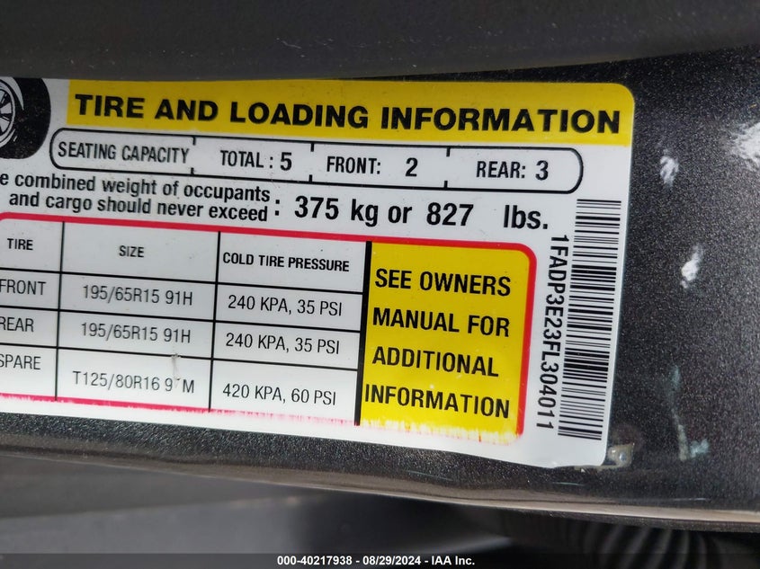 2015 FORD FOCUS S - 1FADP3E23FL304011