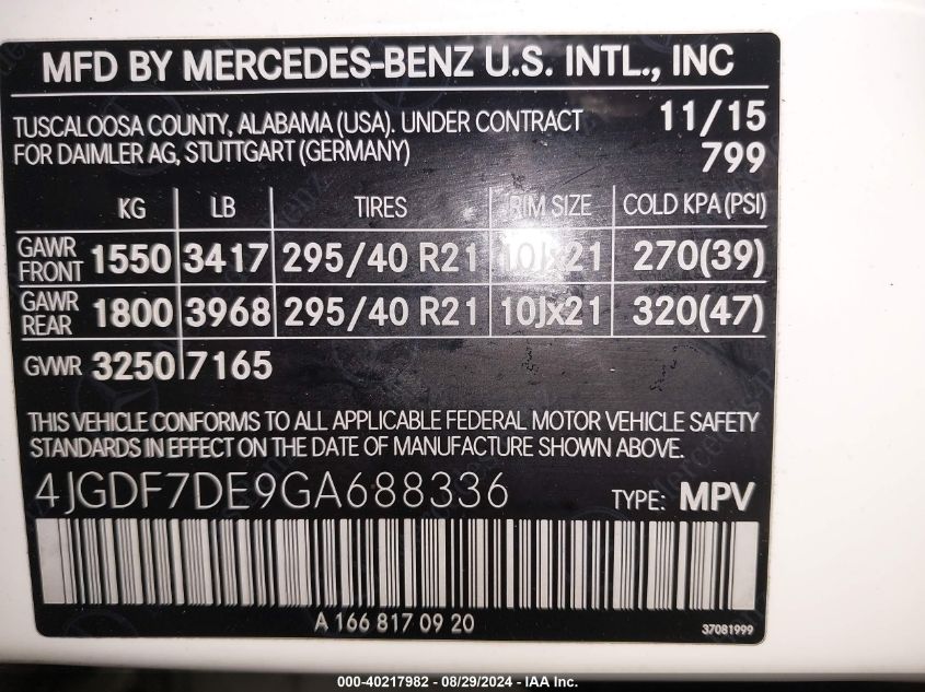 4JGDF7DE9GA688336 2016 Mercedes-Benz Gl 550 4Matic