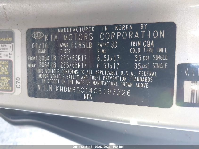 KNDMB5C14G6197226 2016 Kia Sedona Lx