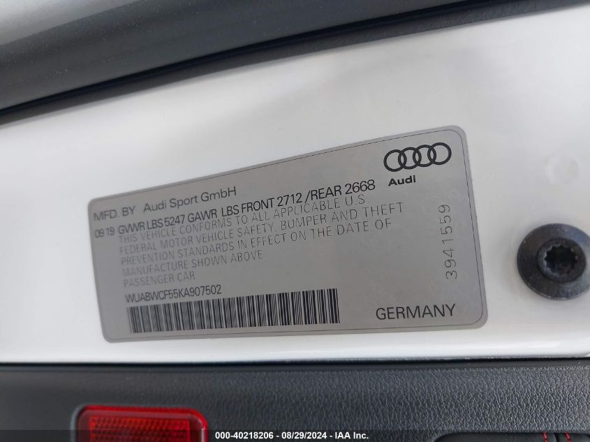 WUABWCF55KA907502 2019 Audi Rs 5 2.9T