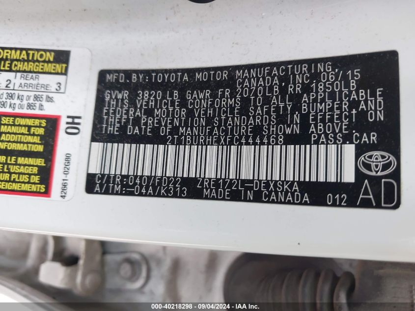 2015 TOYOTA COROLLA S PLUS - 2T1BURHEXFC444468