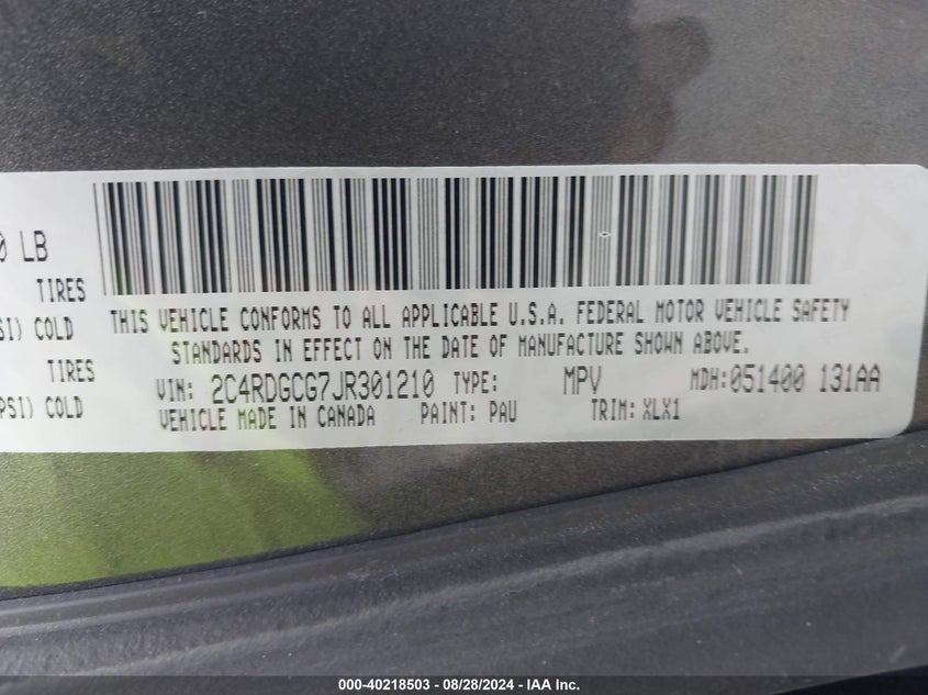 2018 DODGE GRAND CARAVAN SXT - 2C4RDGCG7JR301210