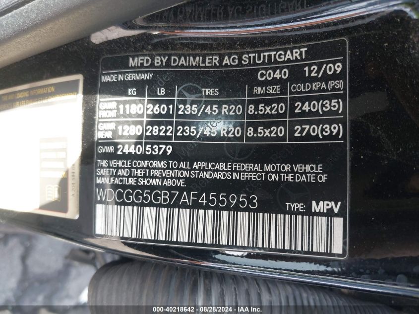 WDCGG5GB7AF455953 2010 Mercedes-Benz Glk 350