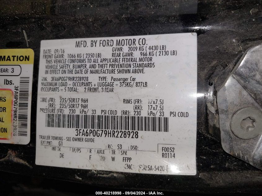 2017 FORD FUSION S - 3FA6P0G79HR228928