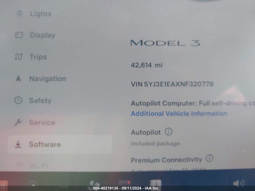 2022 Tesla Model 3 VIN: 5YJ3E1EAXNF320778 Lot: 40219135