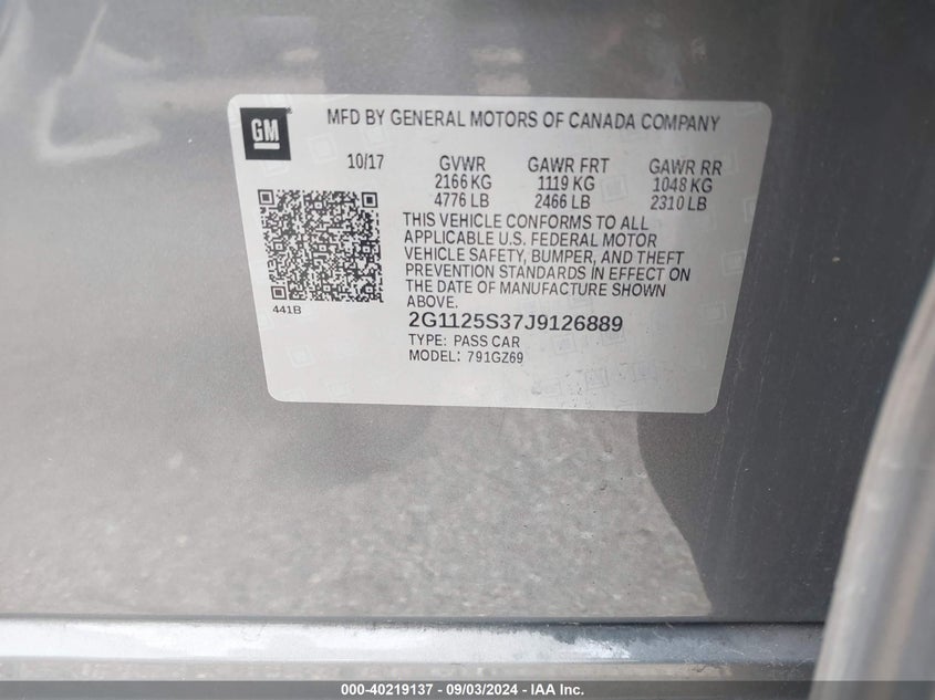 2G1125S37J9126889 2018 Chevrolet Impala 2Lz