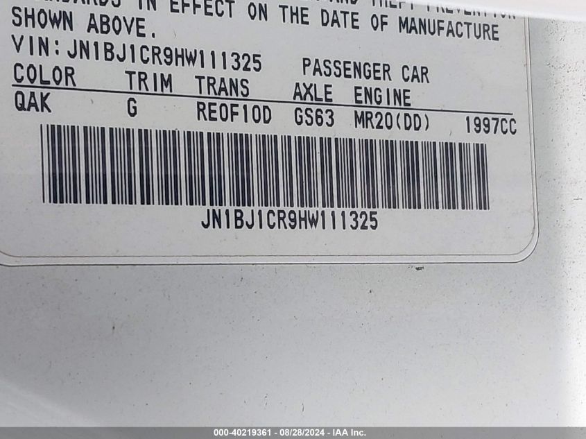 2017 Nissan Rogue Sport S VIN: JN1BJ1CR9HW111325 Lot: 40219361