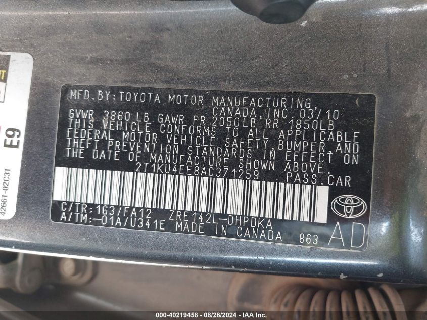 2T1KU4EE8AC371259 2010 Toyota Matrix