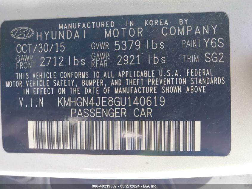 KMHGN4JE8GU140619 2016 Hyundai Genesis 3.8