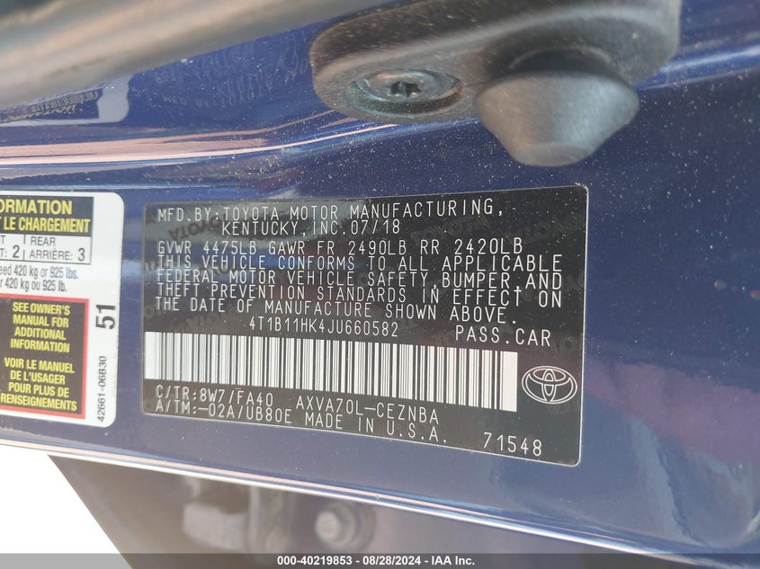 2018 TOYOTA CAMRY LE - 4T1B11HK4JU660582