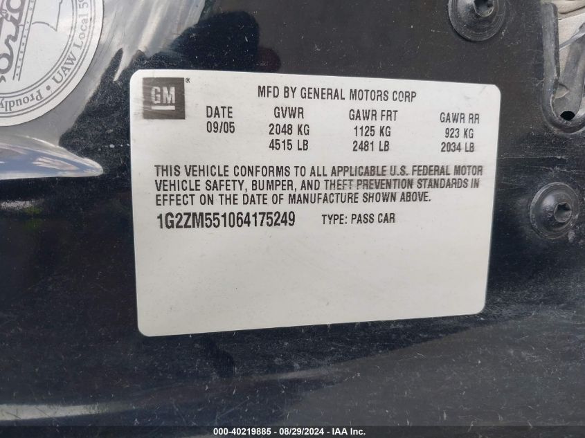 1G2ZM551064175249 2006 Pontiac G6 Gtp