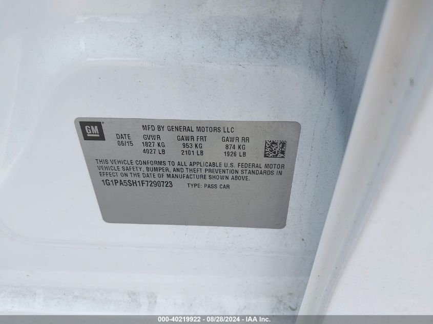 2015 Chevrolet Cruze Ls Auto VIN: 1G1PA5SH1F7290723 Lot: 40219922