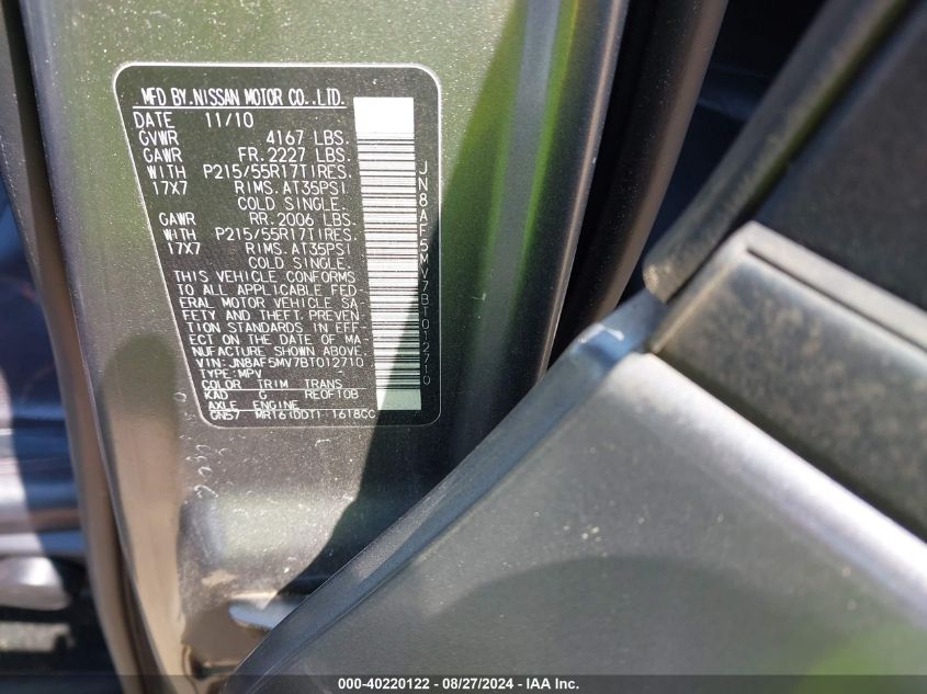 2011 Nissan Juke Sl VIN: JN8AF5MV7BT012710 Lot: 40220122