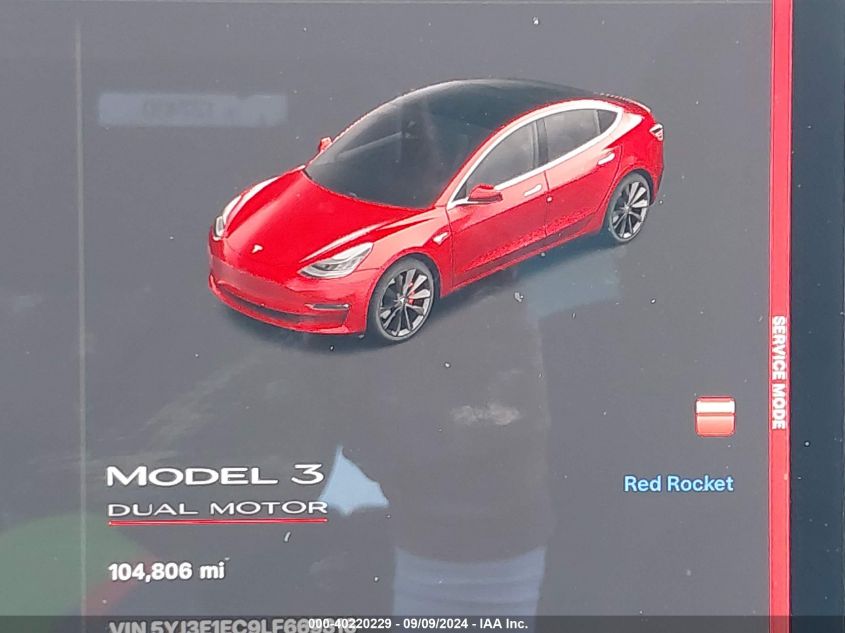 2020 Tesla Model 3 Performance Dual Motor All-Wheel Drive VIN: 5YJ3E1EC9LF669316 Lot: 40220229