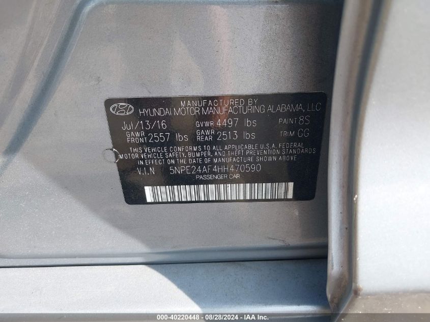 VIN 5NPE24AF4HH470590 2017 HYUNDAI SONATA