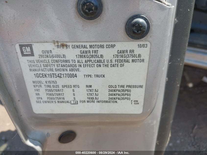 1GCEK19T54Z170004 2004 Chevrolet Silverado 1500 Z71