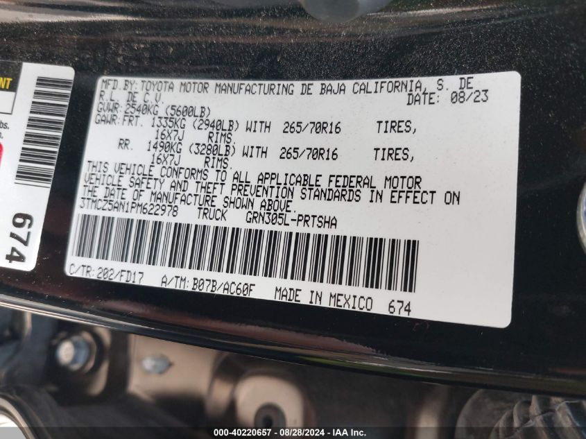 2023 Toyota Tacoma Trd Off Road VIN: 3TMCZ5AN1PM622978 Lot: 40220657