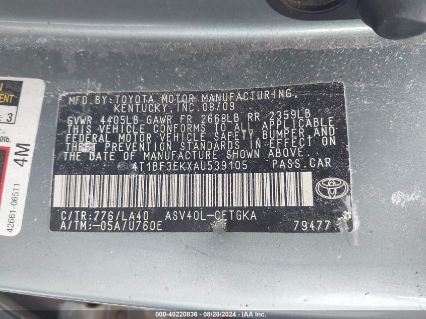 4T1BF3EKXAU539105 2010 Toyota Camry Xle