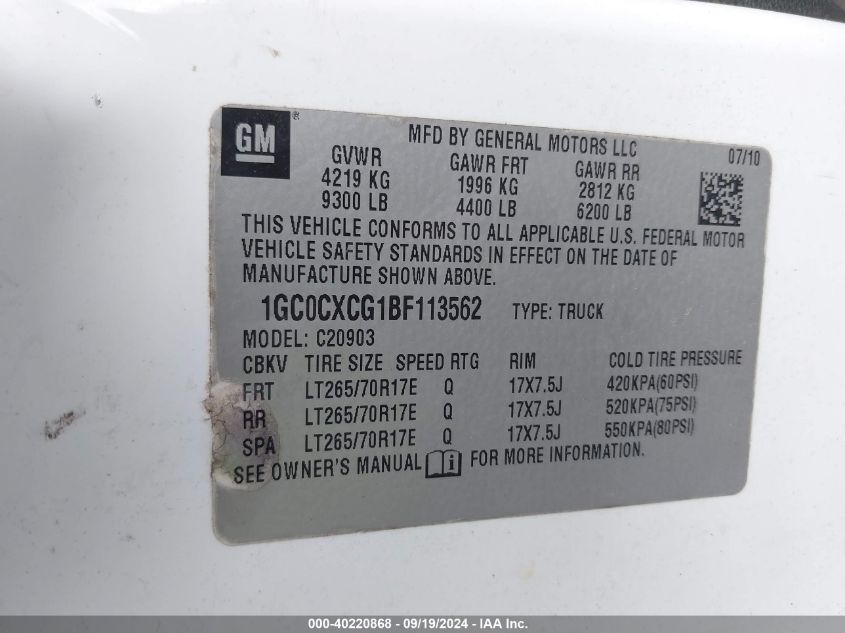 1GC0CXCG1BF113562 2011 Chevrolet Silverado 2500Hd Lt