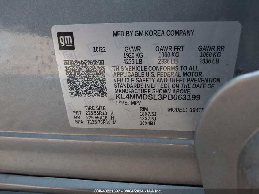 2023 Buick Encore Gx Select Fwd VIN: KL4MMDSL3PB063199 Lot: 40221397