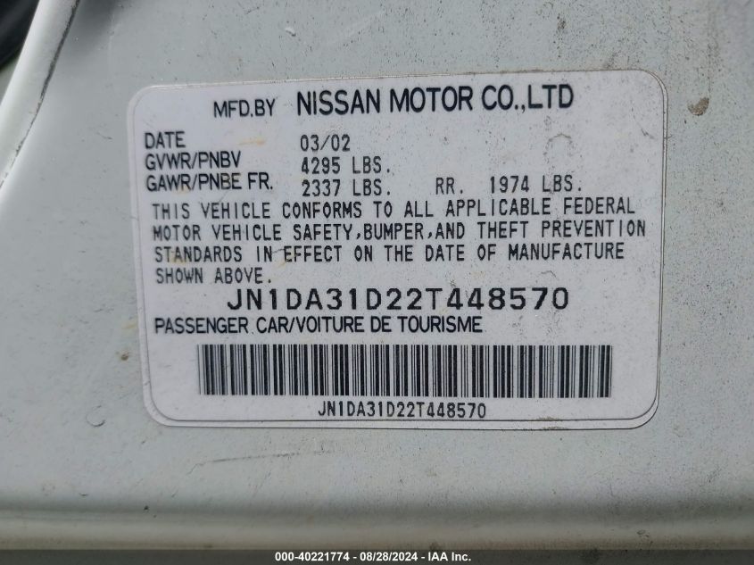 JN1DA31D22T448570 2002 Nissan Maxima Se