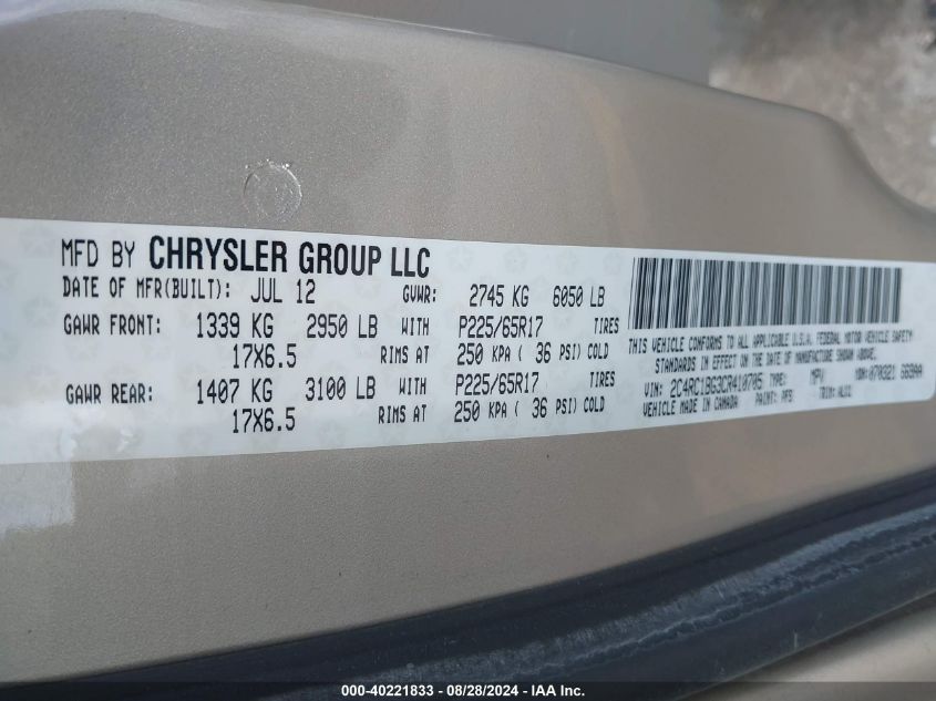 2C4RC1BG3CR410705 2012 Chrysler Town & Country Touring