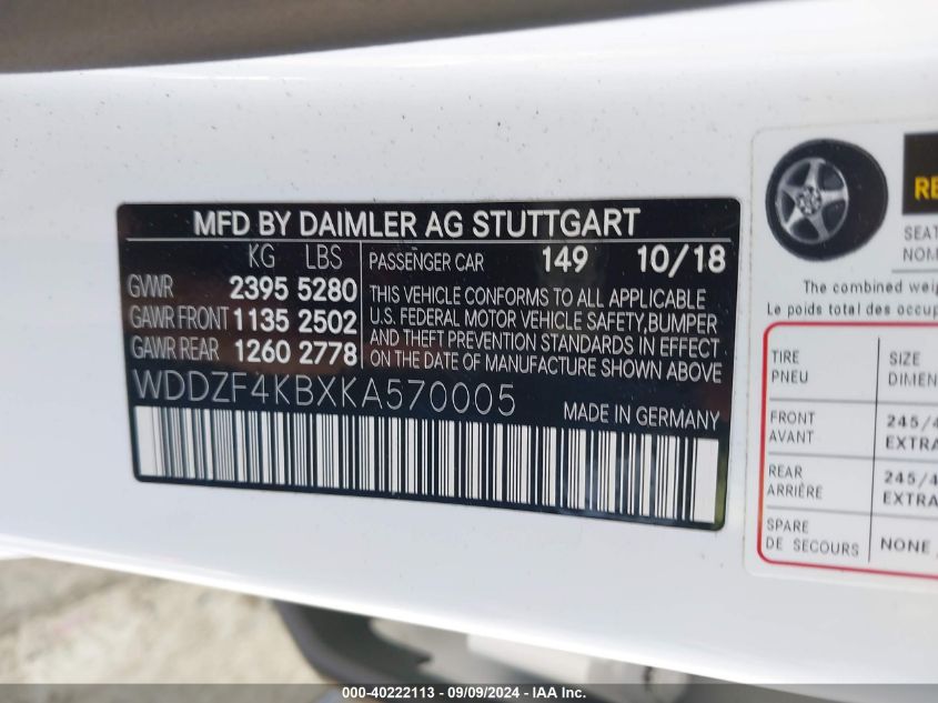 WDDZF4KBXKA570005 2019 Mercedes-Benz E 300 4Matic