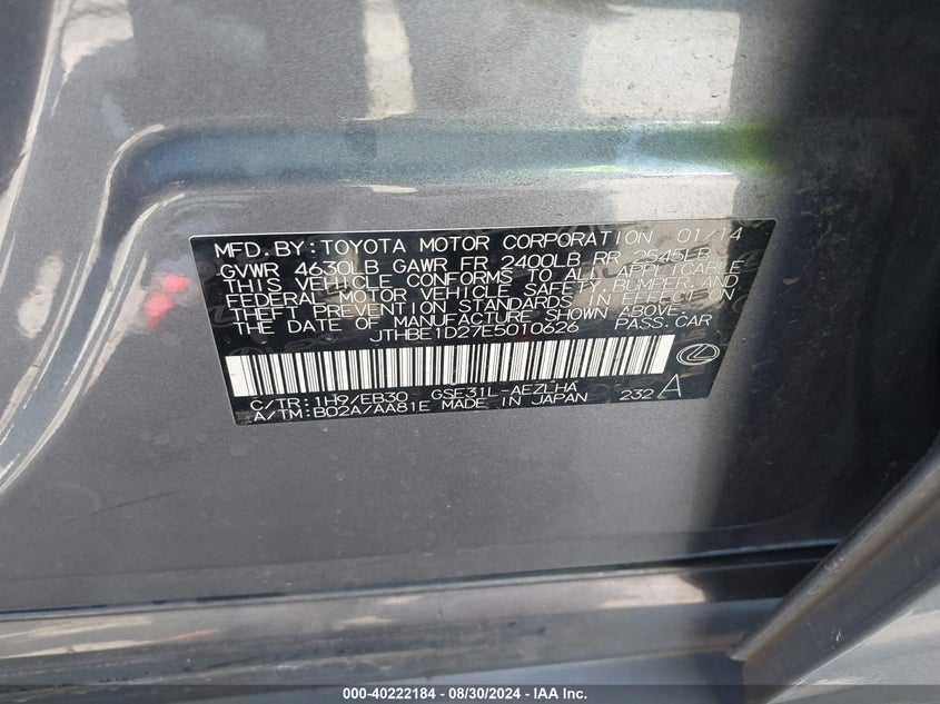 2014 LEXUS IS 350 - JTHBE1D27E5010626