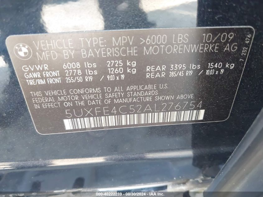 5UXFE4C52AL276754 2010 BMW X5 xDrive30I