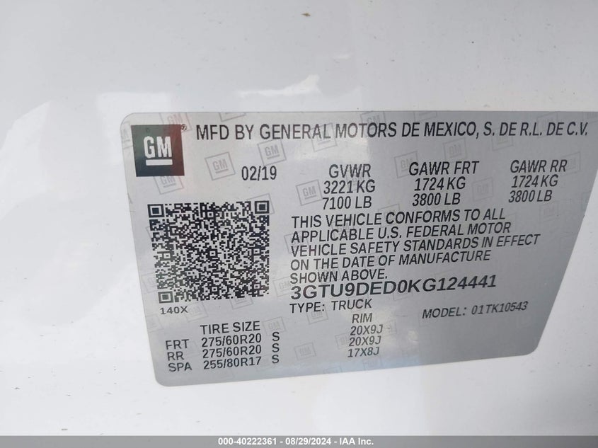 2019 GMC SIERRA 1500 SLT - 3GTU9DED0KG124441