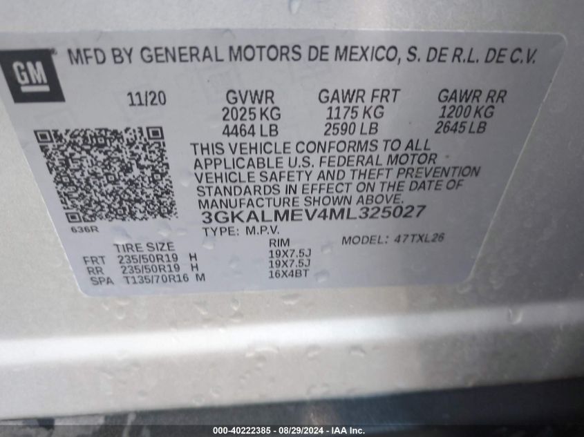 2021 GMC Terrain Fwd Sle VIN: 3GKALMEV4ML325027 Lot: 40222385