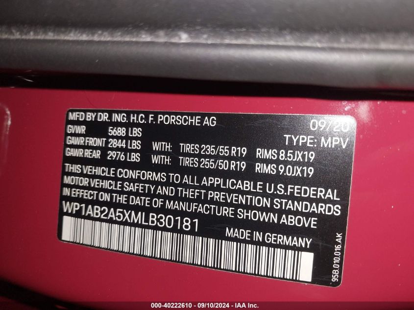 WP1AB2A5XMLB30181 2021 Porsche Macan S