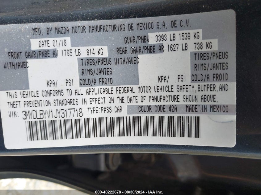 VIN 3MYDLBYV1JY317718 2018 TOYOTA YARIS IA