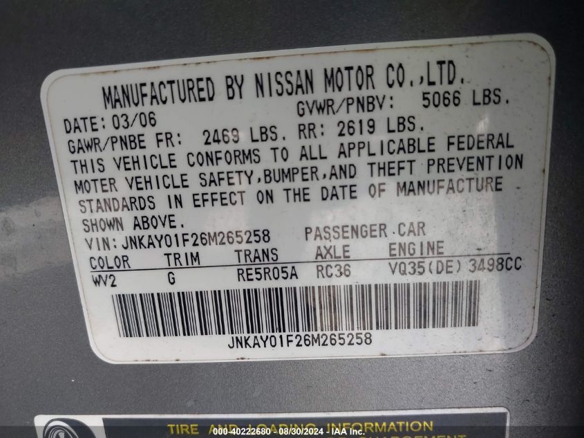 JNKAY01F26M265258 2006 Infiniti M35X