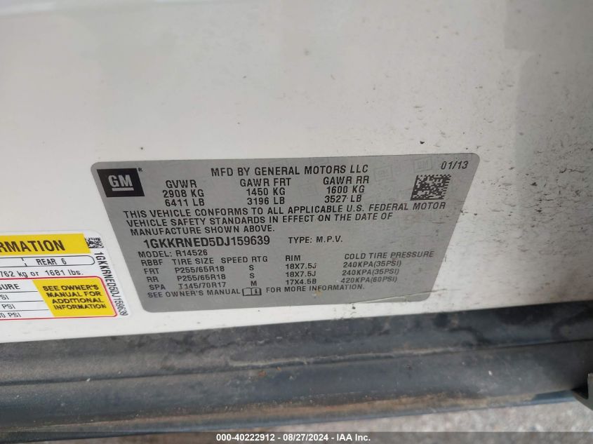 2013 GMC Acadia Sle-1 VIN: 1GKKRNED5DJ159639 Lot: 40222912